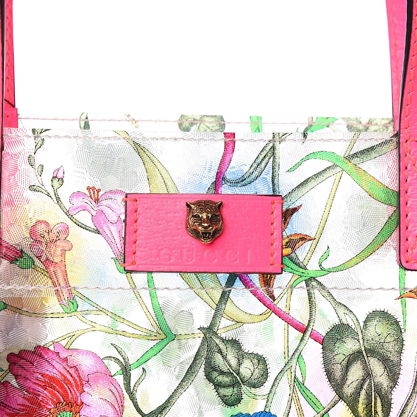 Calfskin Textured Vinyl Print Flora Tote Fluorescent Fuchsia