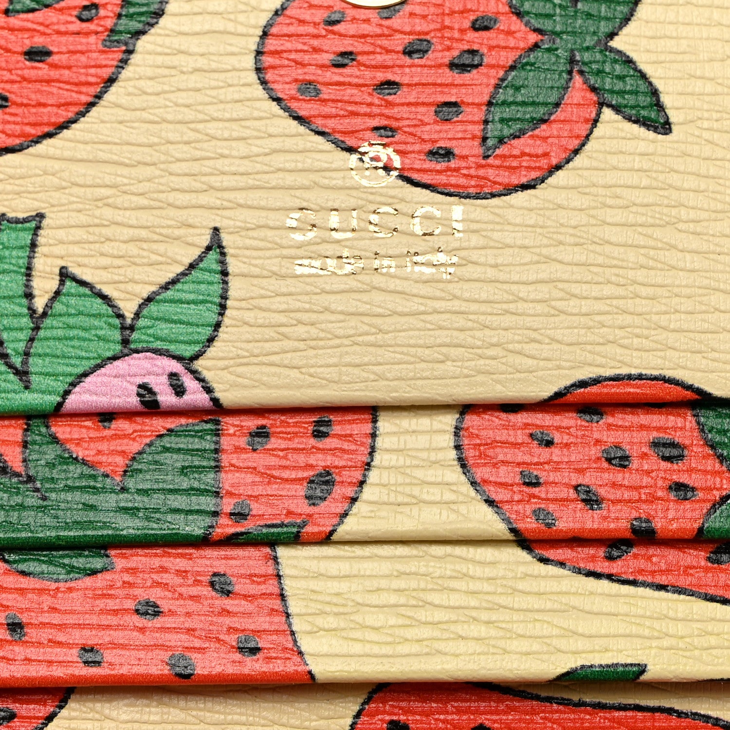Gucci Calfskin Strawberry Print Zumi Chain Card Case Wallet Ivory Red 6 of 10