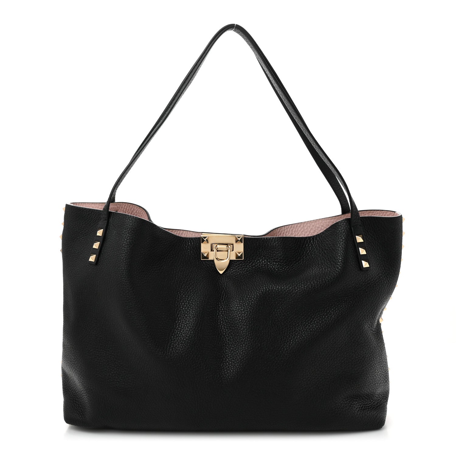 Valentino Garavani Grained Calfskin Rockstud Flip Lock Tote Black Rose Quartz 1 of 10