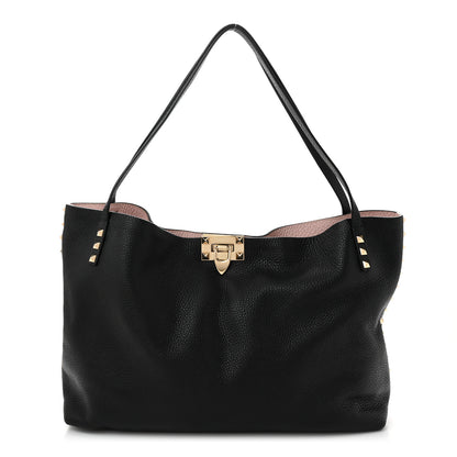Valentino Garavani Grained Calfskin Rockstud Flip Lock Tote Black Rose Quartz 1 of 10