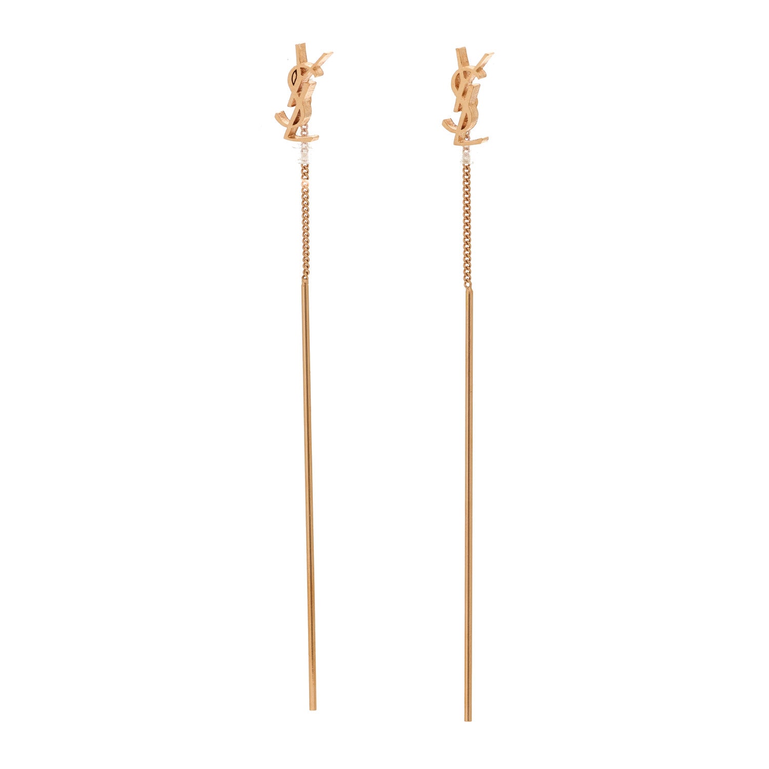 Saint Laurent Metal Monogram Pendant Threader Earrings Rose Gold 1 of 4