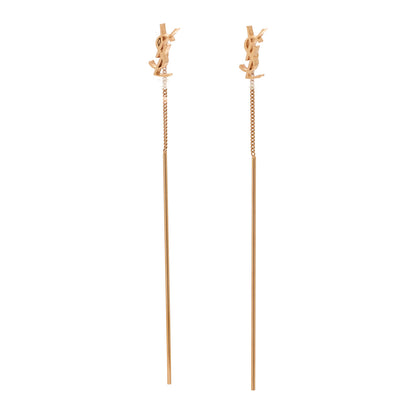 Saint Laurent Metal Monogram Pendant Threader Earrings Rose Gold 1 of 4
