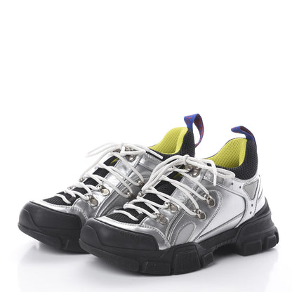 Gucci X SEGA Metallic Calfskin Mesh Womens Flashtrek Sneakers 37 Silver Black 3 of 7