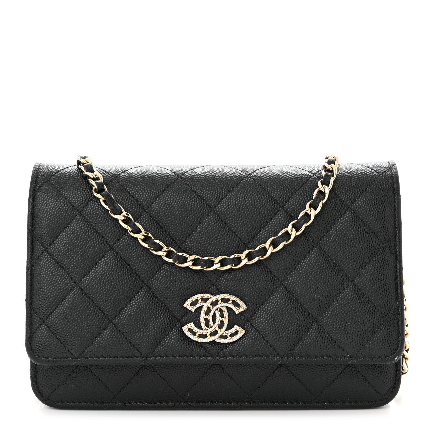 Chanel Caviar Quilted Crystal CC Wallet On Chain WOC Black 1 of 15