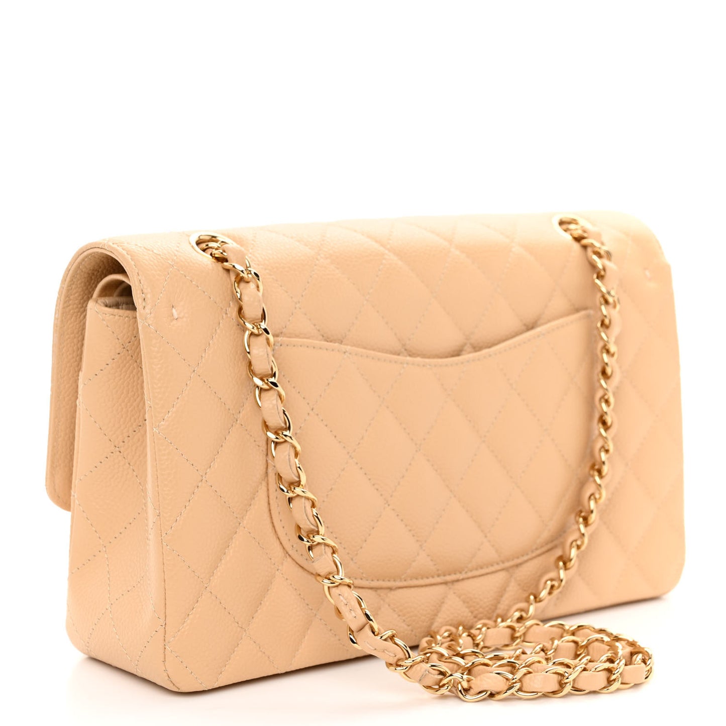 Caviar Quilted Medium Double Flap Beige