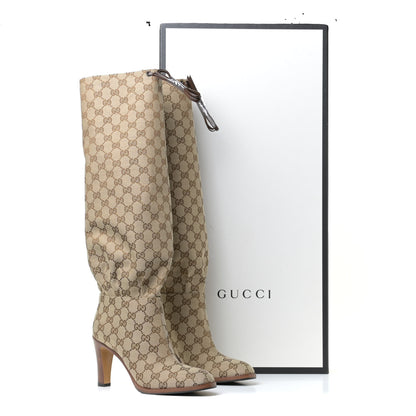 Gucci Monogram Over the Knee Boots 38.5 Beige Ebony 10 of 10