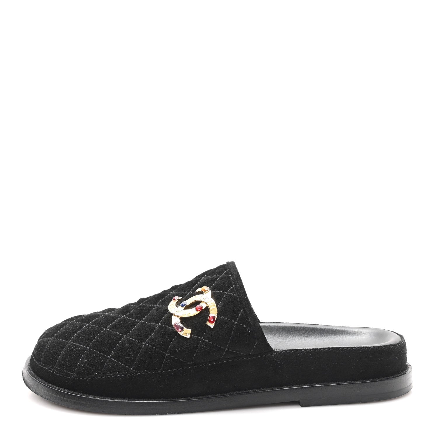 Chanel Suede Stitched Resin CC Mules 39 Black 1 of 9