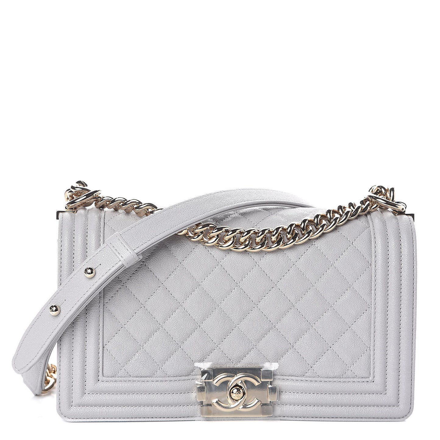 Caviar Quilted Medium Boy Flap Grey