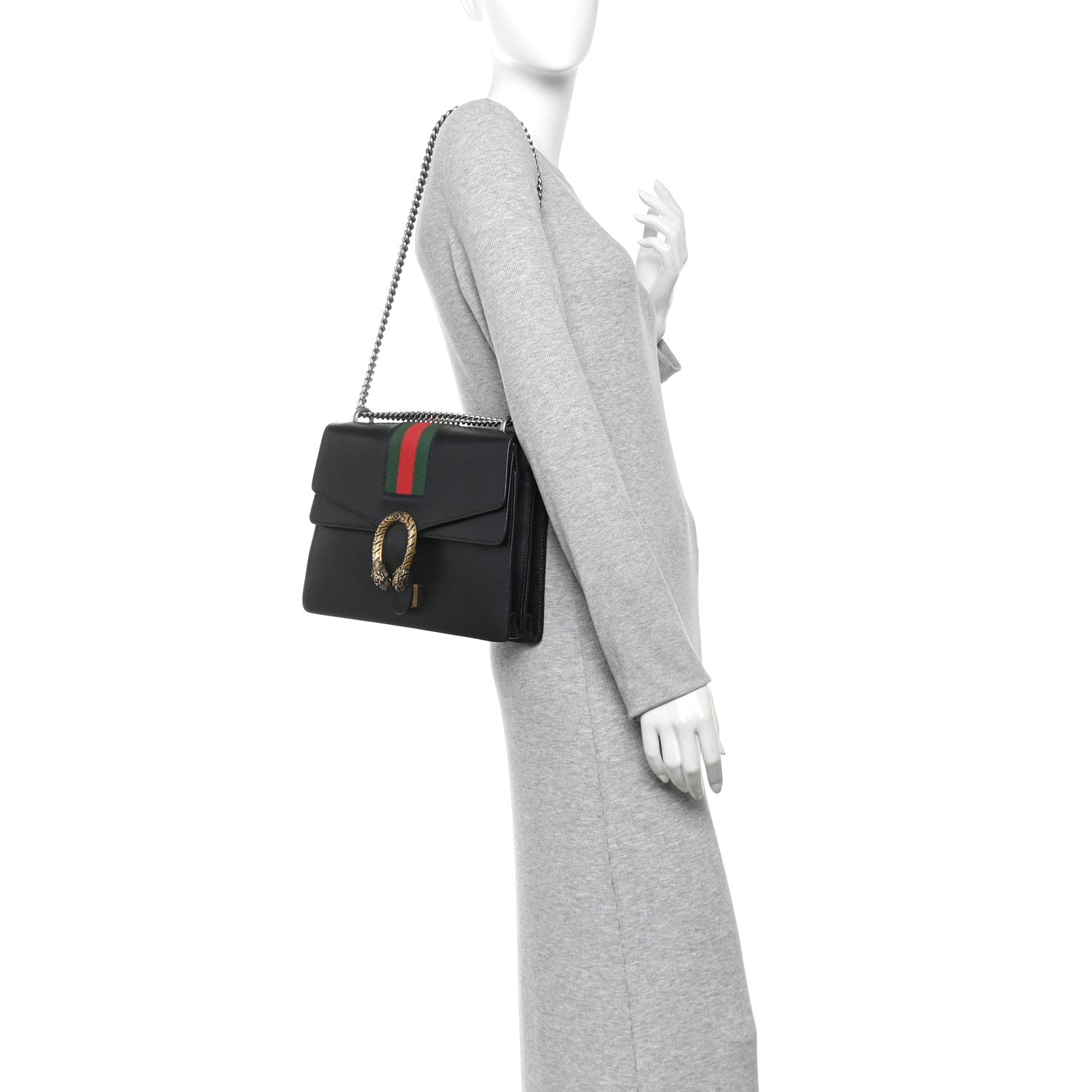 Gucci Calfskin Web Medium Dionysus Shoulder Bag Black 2 of 11