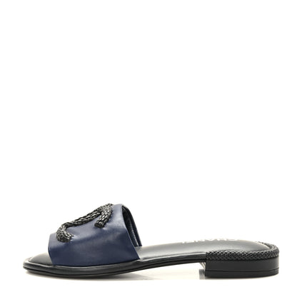 Chanel Lambskin CC Braided Mules 36 Navy Blue Black 1 of 9