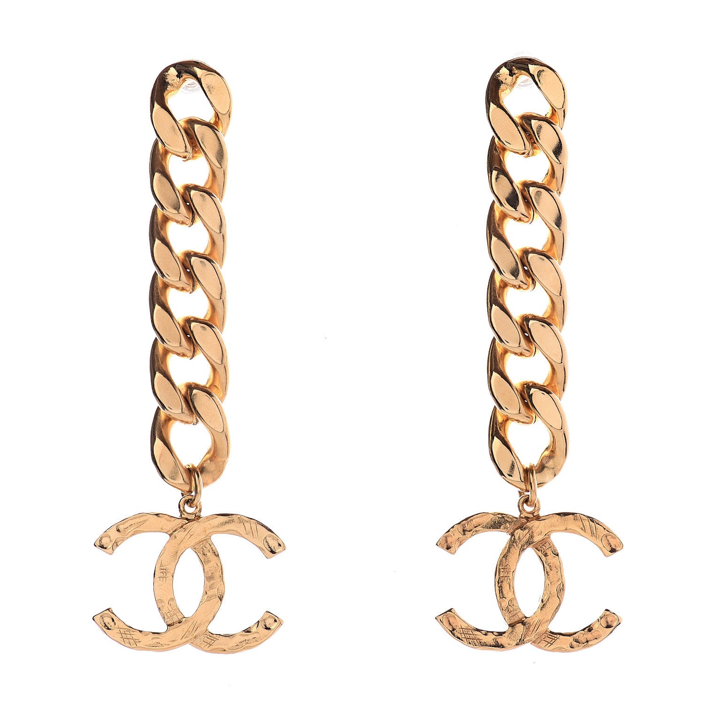 Metal CC Pick Drop Earrings Gold