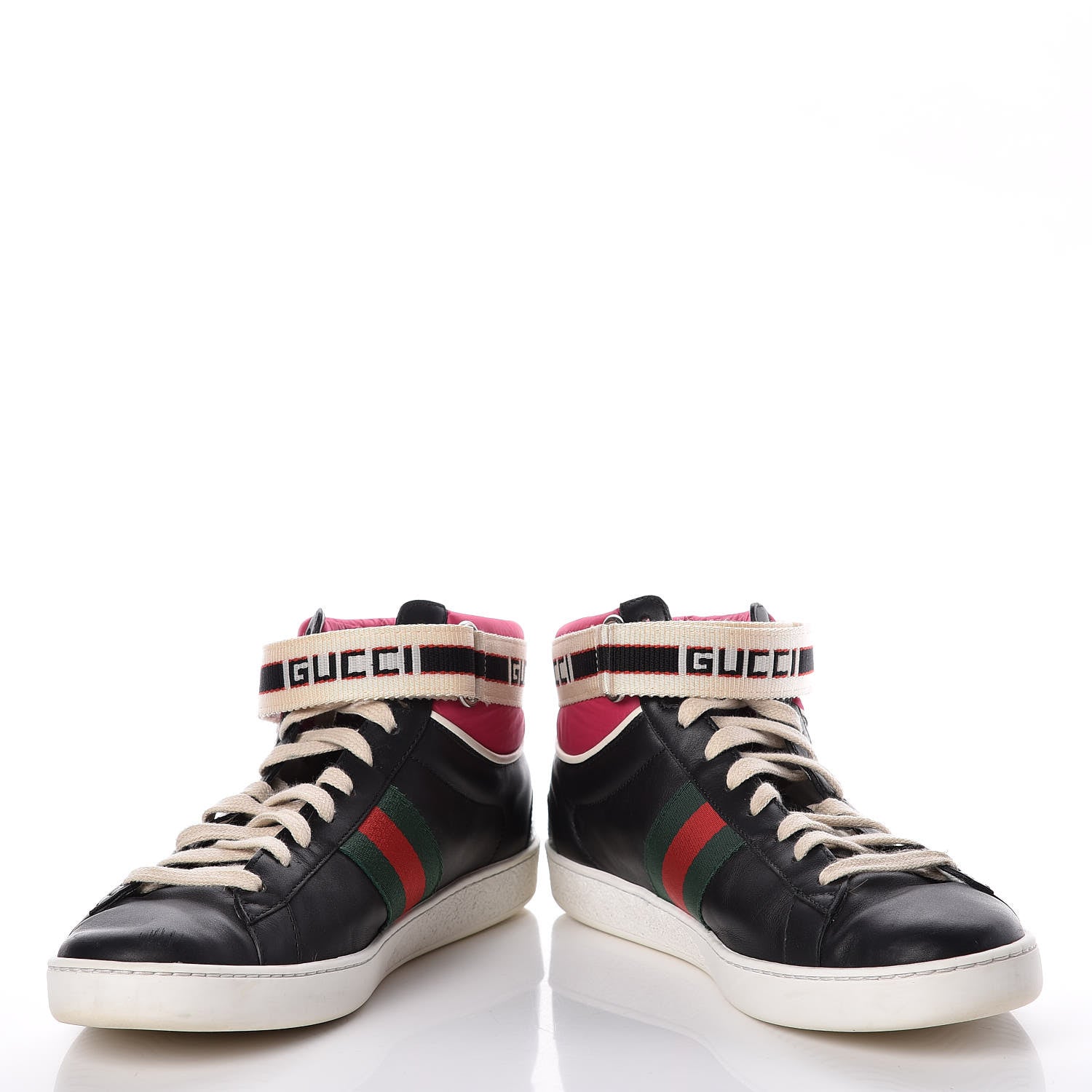 Gucci Calfskin Ayers Web New Ace Stripe High Top Sneakers 39.5 Black 5 of 12