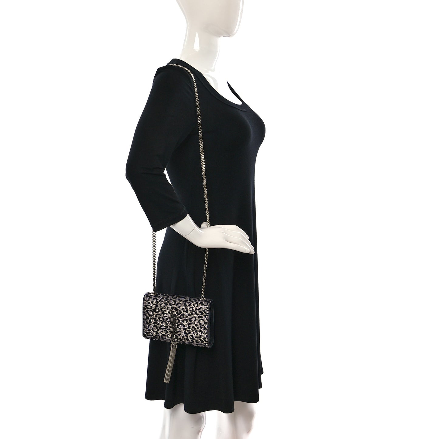 Glitter Leopard Small Monogram Kate Tassel Satchel Platine Black