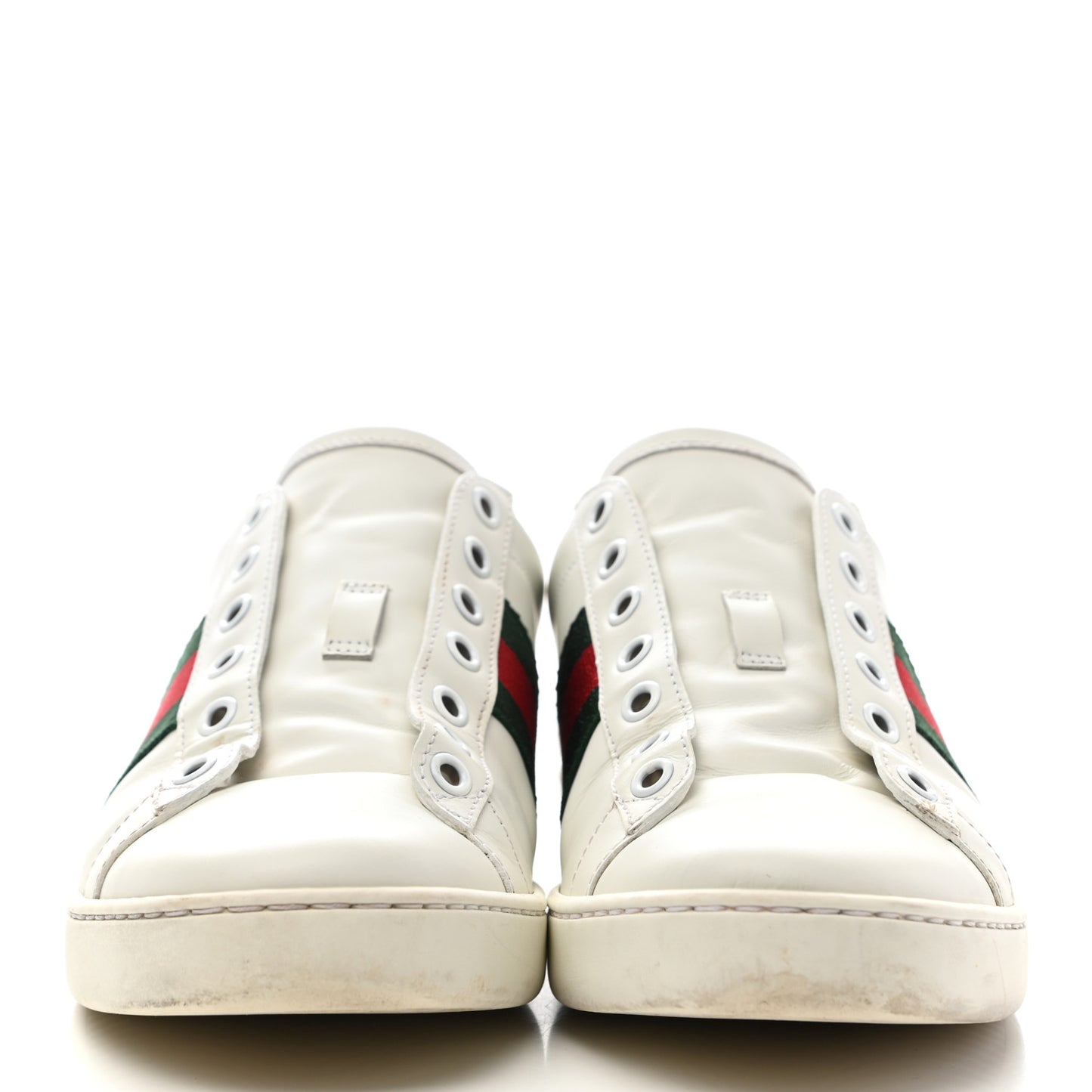 Calfskin Crocodile Web Womens Ace Sneakers 37 White Green