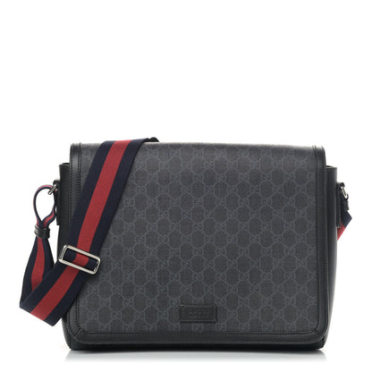 Gucci GG Supreme Monogram Web Flap Messenger Bag Black Grey 1 of 16