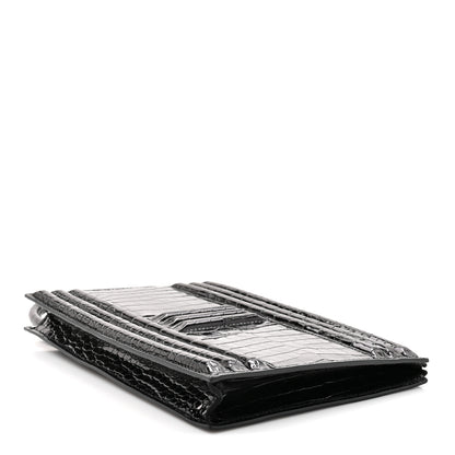 Hermes Shiny Porosus Crocodile Lisse Kelly Cadena Clutch Black 4 of 11