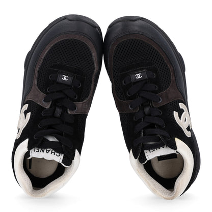 Chanel Mesh Suede Grained Calfskin Womens CC Sneakers 36 Black White 2 of 11