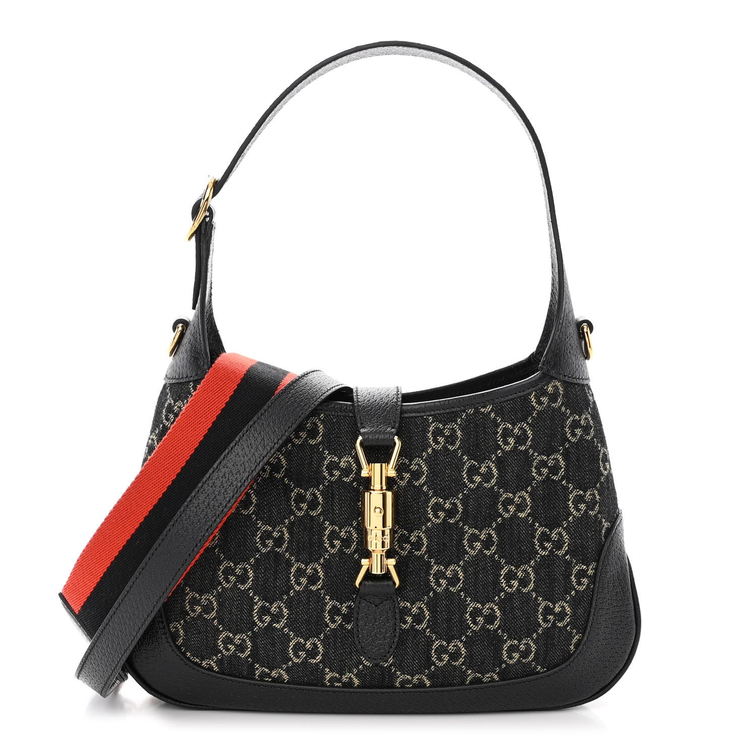 Gucci Jacquard Denim GG Monogram Small Jackie 1961 Hobo Black Ivory 1 of 11