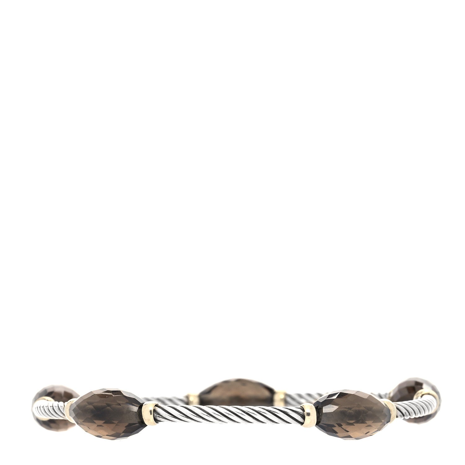 David Yurman Sterling Silver 18K Yellow Gold Smoky Quartz Station Bangle Bracelet 3 of 6