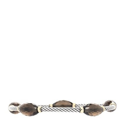 David Yurman Sterling Silver 18K Yellow Gold Smoky Quartz Station Bangle Bracelet 3 of 6
