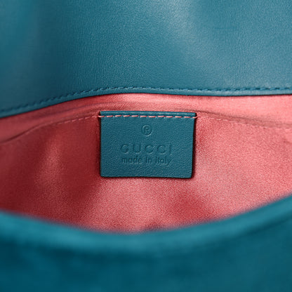 Gucci Velvet Matelasse Mini GG Marmont Shoulder Bag Pavone Cyan 8 of 13