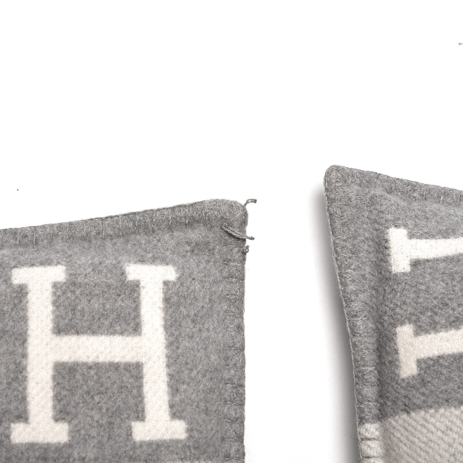 Hermes Wool Cashmere Avalon III Pillow PM Set of 2 Ecru Gris Clair 4 of 7