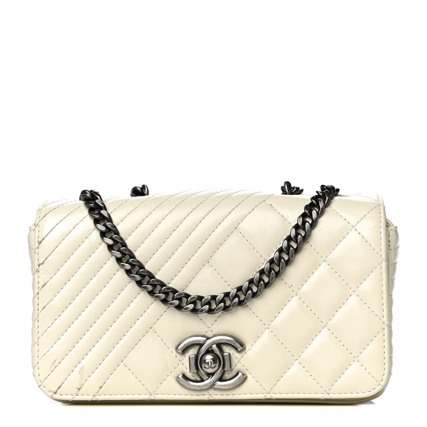 Glazed Calfskin Quilted Small Coco Boy Flap White