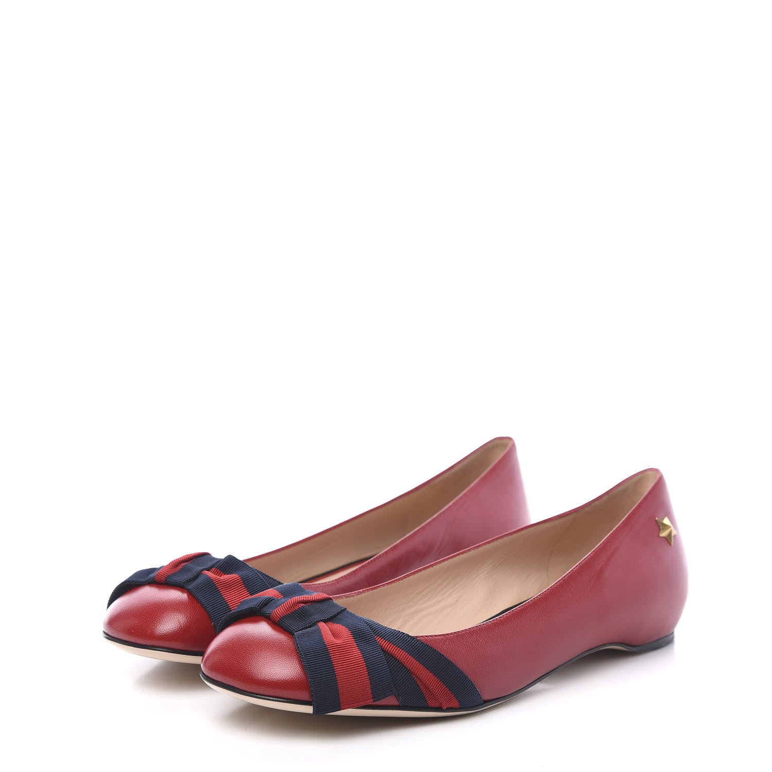 Gucci Calfskin Web Ballerina Flat 37.5 Red 3 of 9