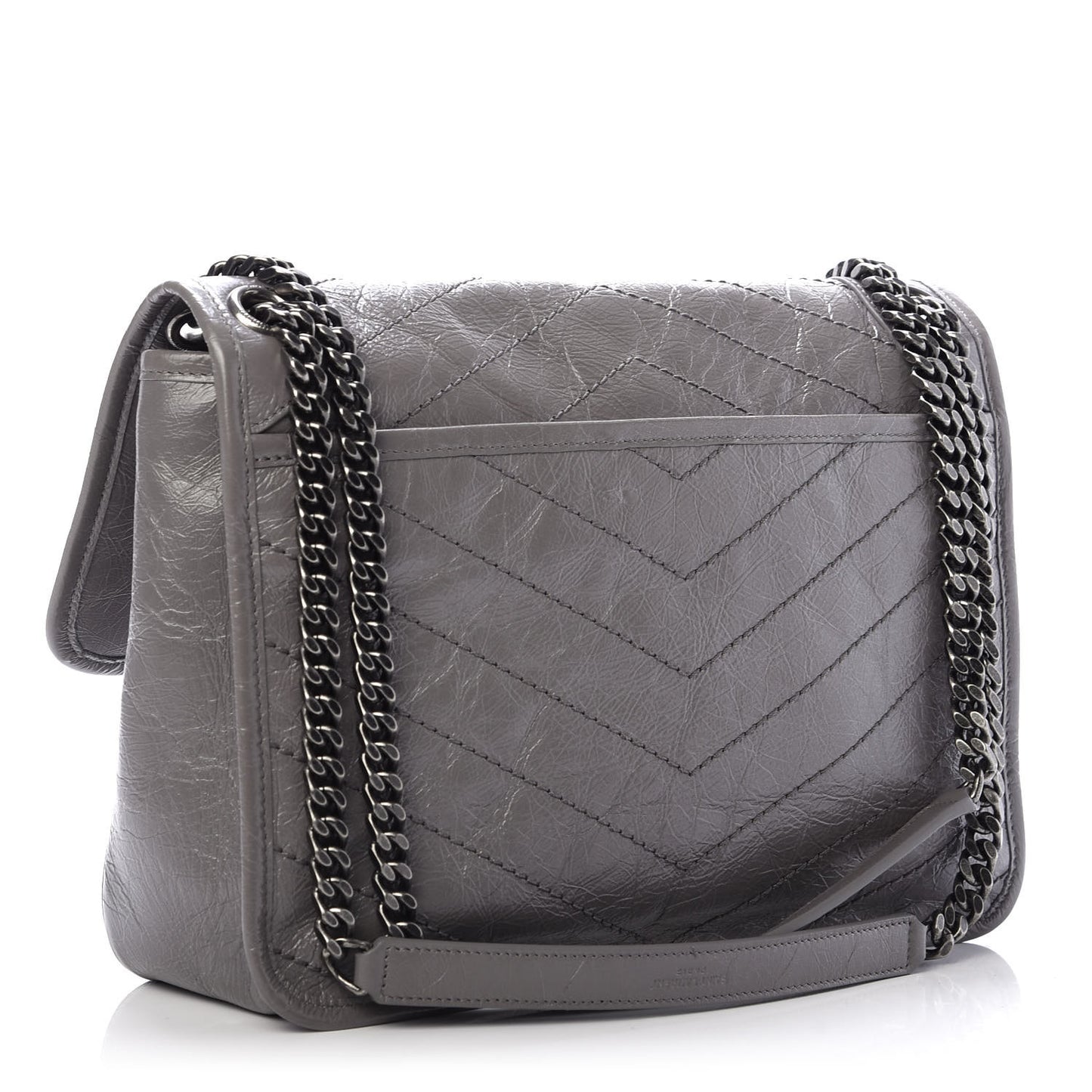 Crinkled Calfskin Matelasse Monogram Medium Niki Chain Satchel Fog