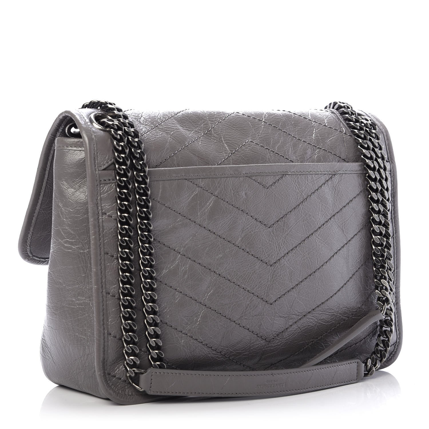Saint Laurent Crinkled Calfskin Matelasse Monogram Medium Niki Chain Satchel Fog 3 of 11