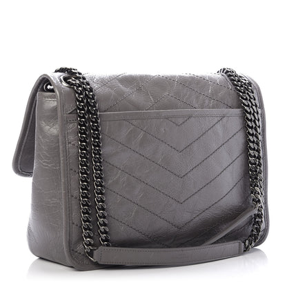 Saint Laurent Crinkled Calfskin Matelasse Monogram Medium Niki Chain Satchel Fog 3 of 11