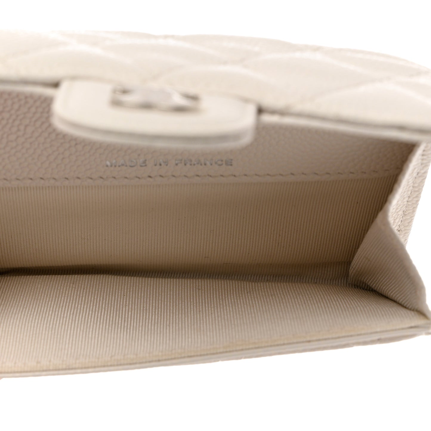 Caviar Quilted Flap Card Holder Wallet White