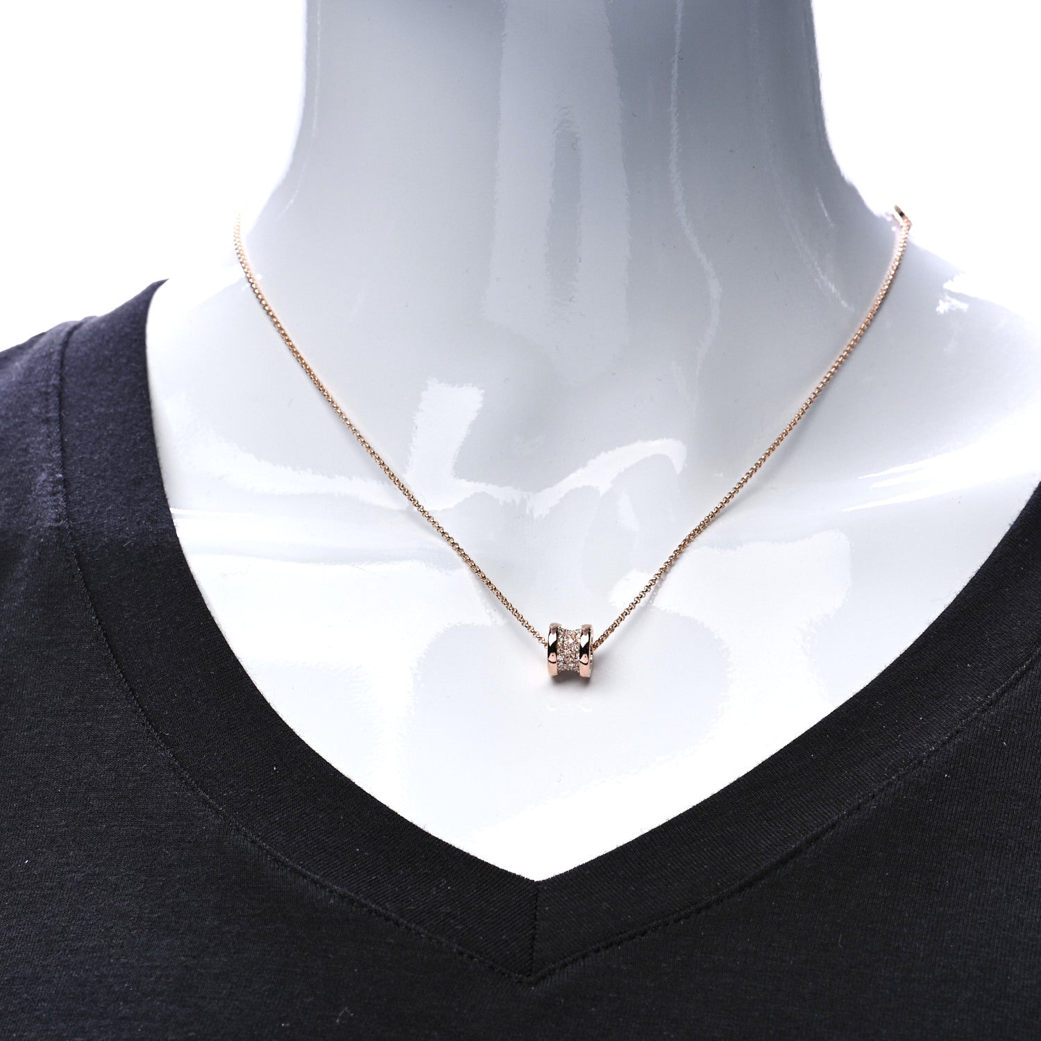 Bulgari 18K Rose Gold Diamond Small B.Zero1 Pave Pendant Necklace 2 of 8