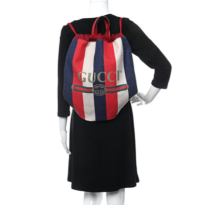 Gucci Canvas Logo Sylvie Stripe Drawstring Backpack Red 2 of 12