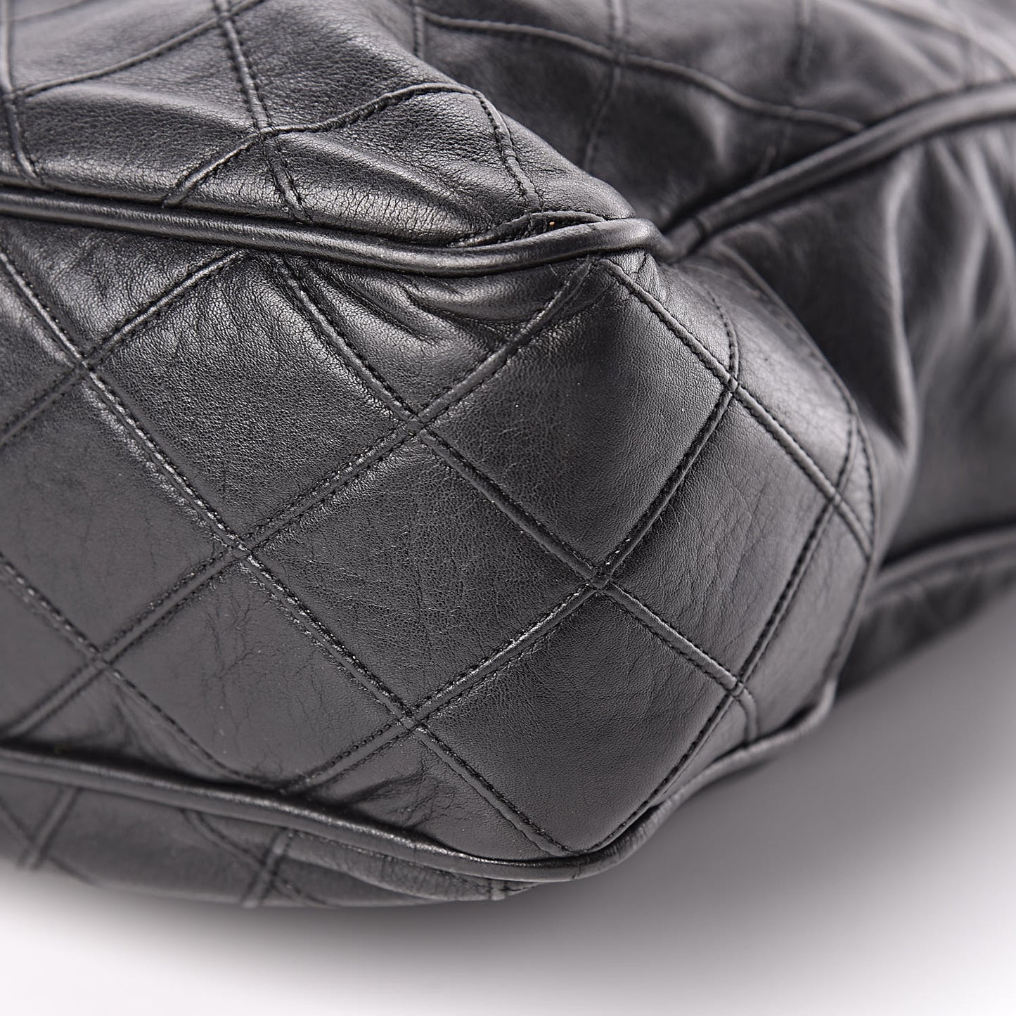Lambskin Stitched Shopper Tote Black