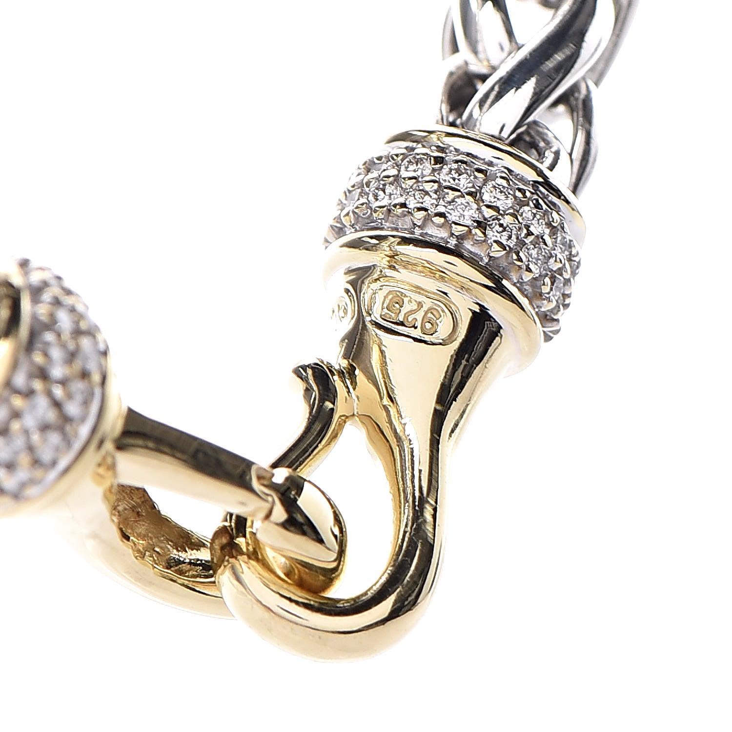 David Yurman Sterling Silver 18K Yellow Gold Diamond 8mm Wheat Chain Necklace 5 of 5