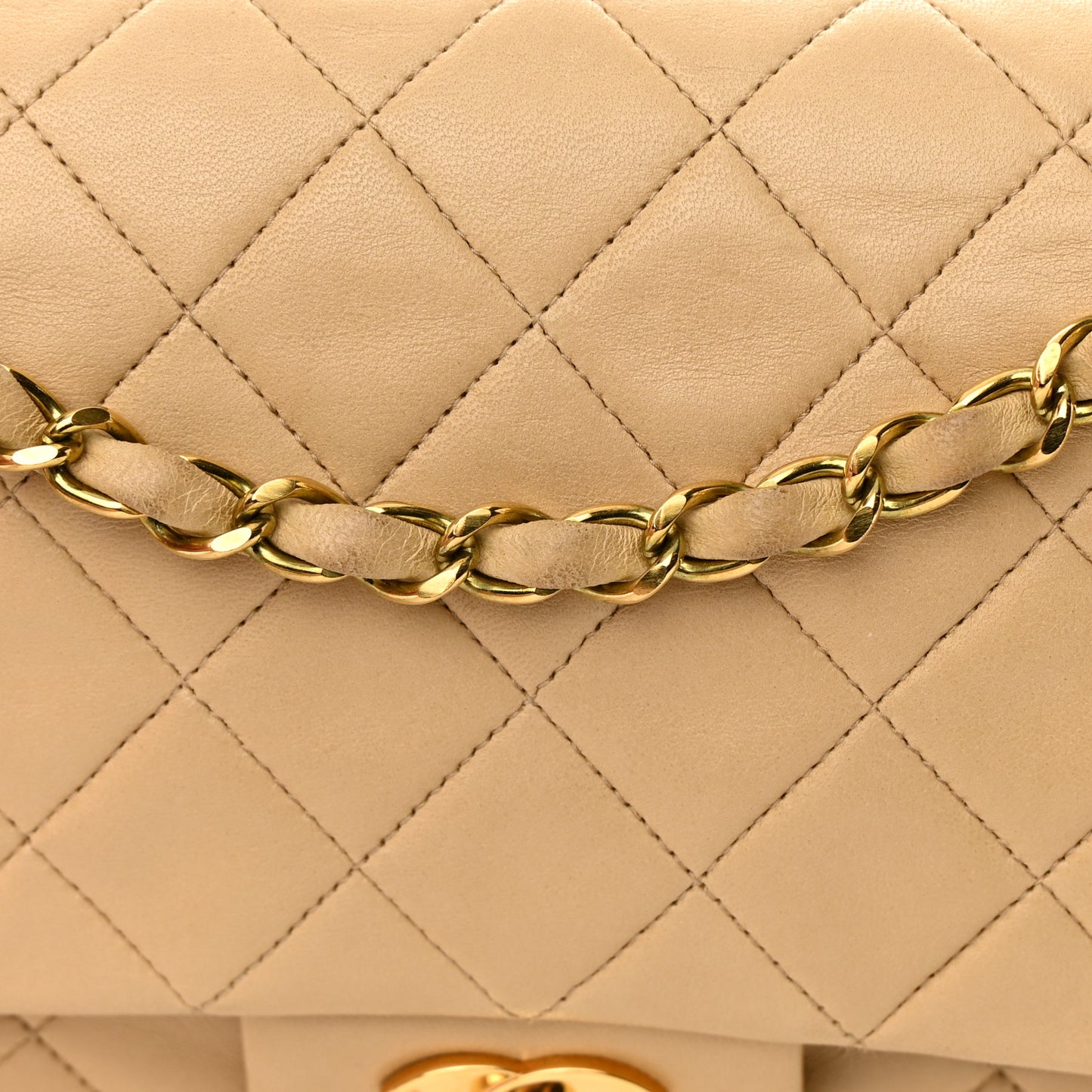 Lambskin Quilted Medium Double Flap Beige