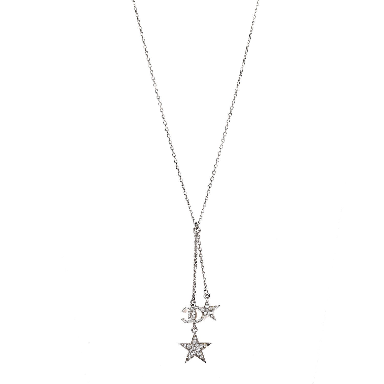 Chanel Crystal Glitter Star CC Pendant Necklace Silver Gold 1 of 4