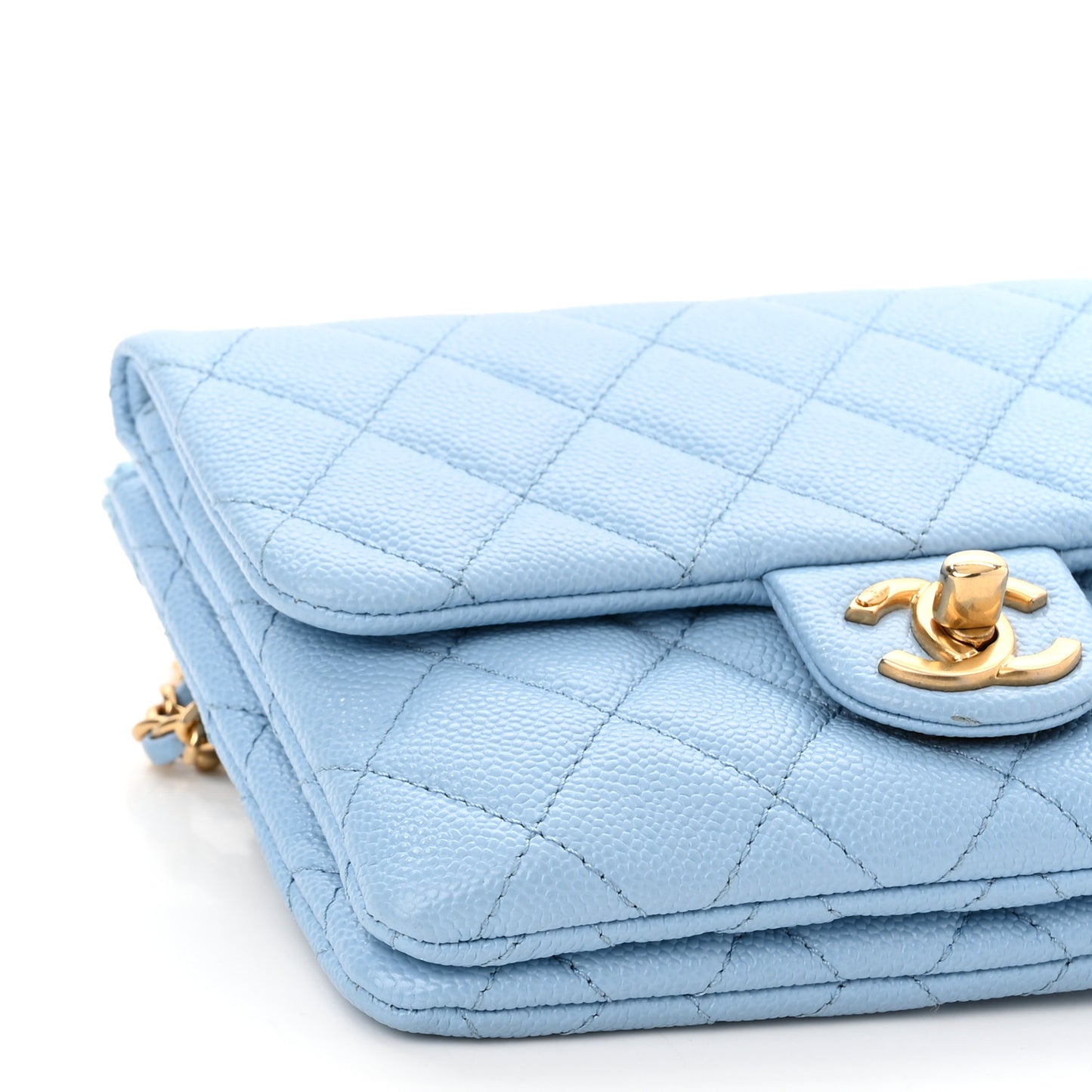 Shiny Caviar Pick Me Up Flap Belt Bag Light Blue
