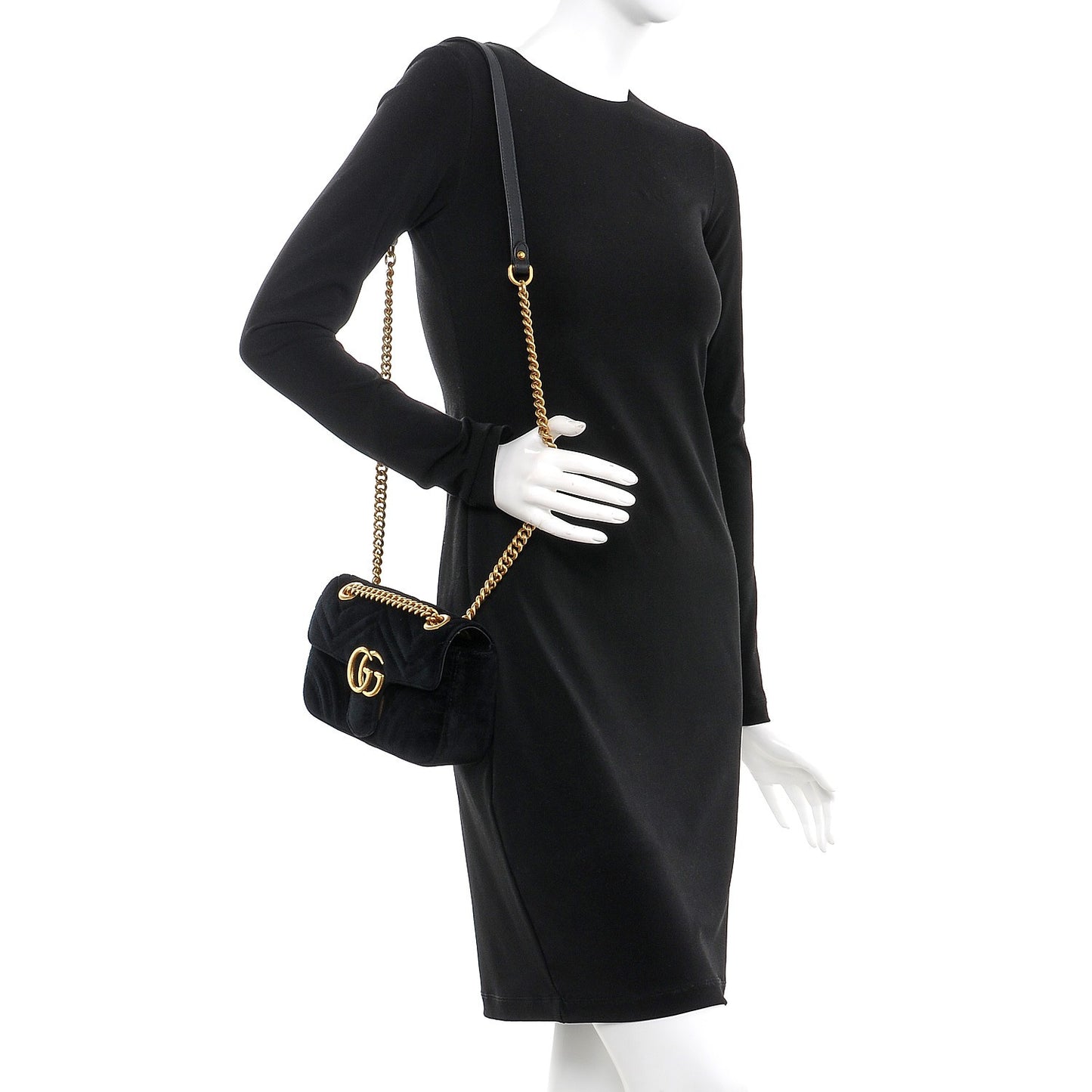 Velvet Matelasse Mini GG Marmont Shoulder Bag Black