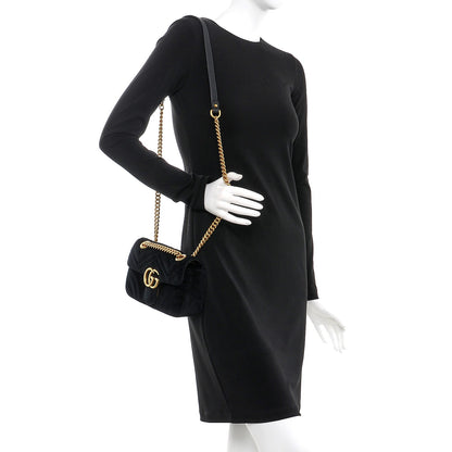 Gucci Velvet Matelasse Mini GG Marmont Shoulder Bag Black 2 of 9