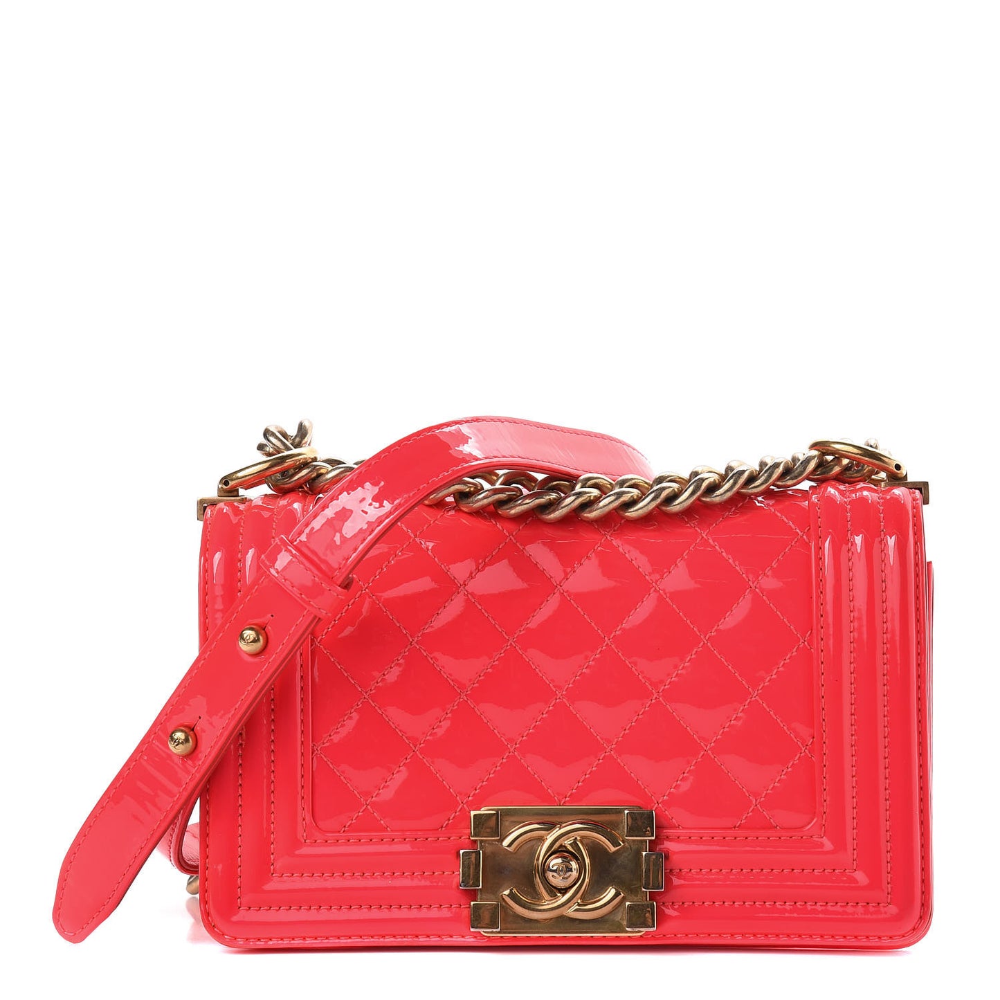 Patent Calfskin Quilted Small Boy Flap Pink