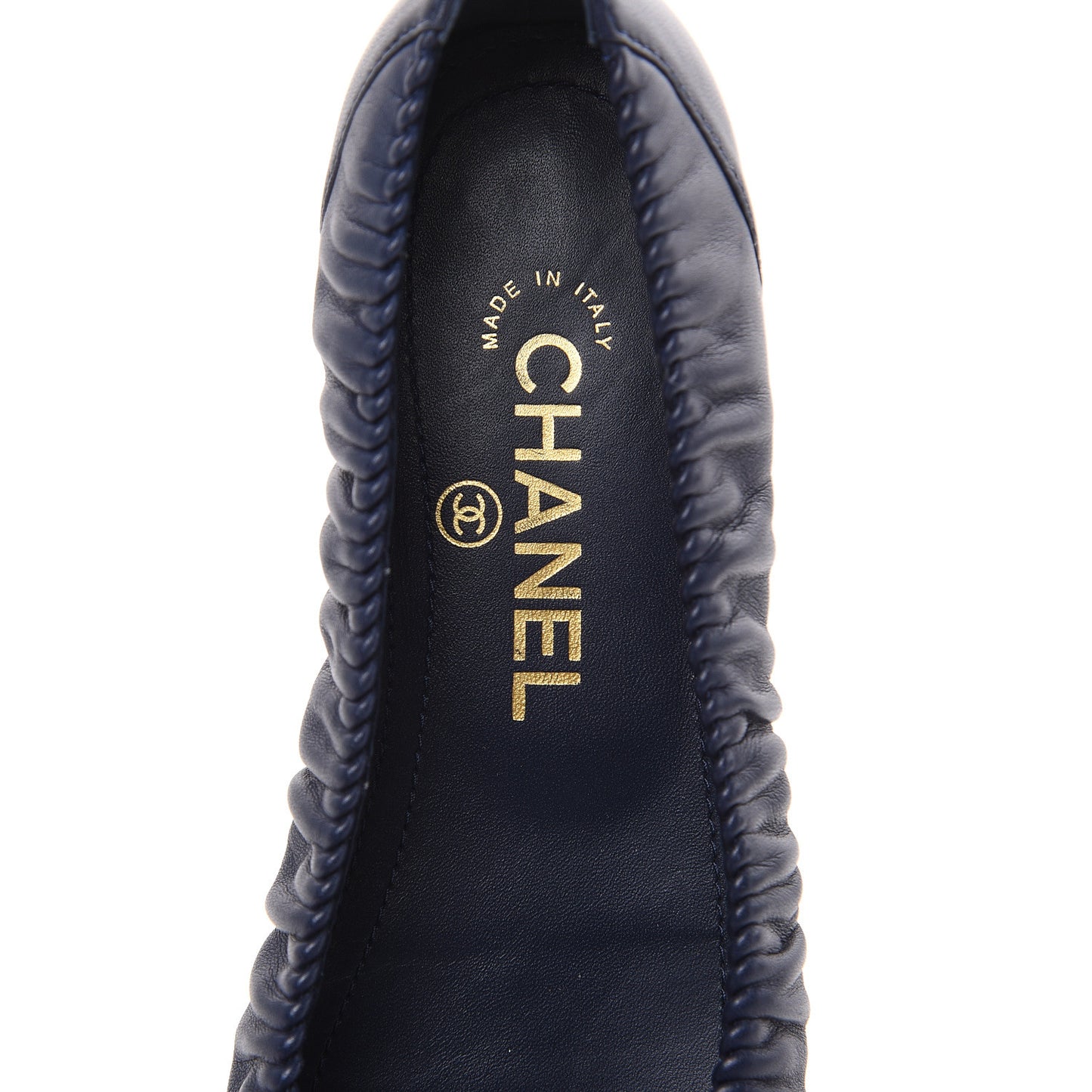 Lambskin CC Cap Toe Ballerina Flats 36 Navy Blue