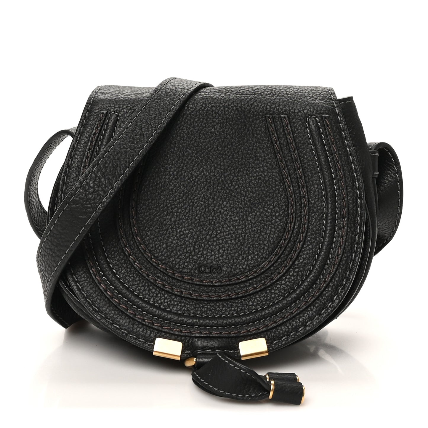 Grained Calfskin Small Marcie Saddle Bag Black