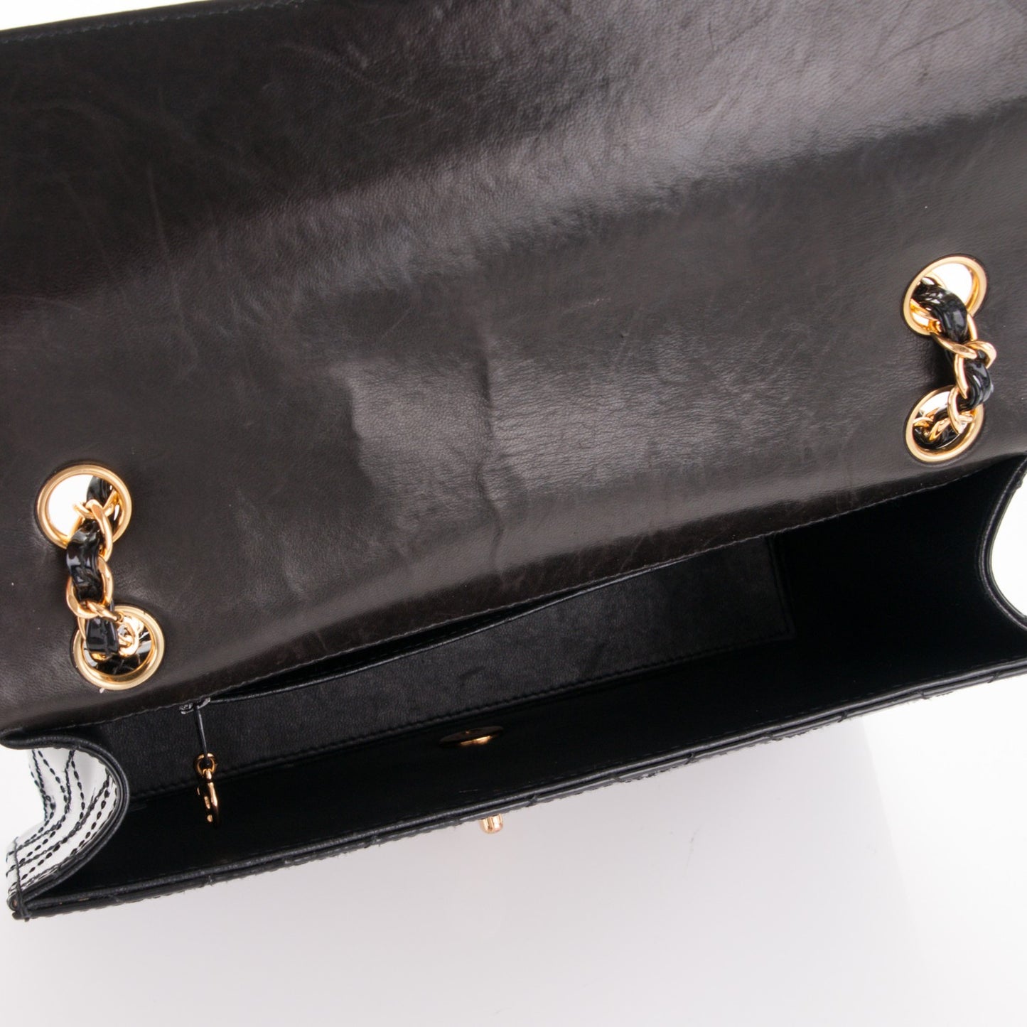 Patent Quilted Medium Single Flap Bag Black