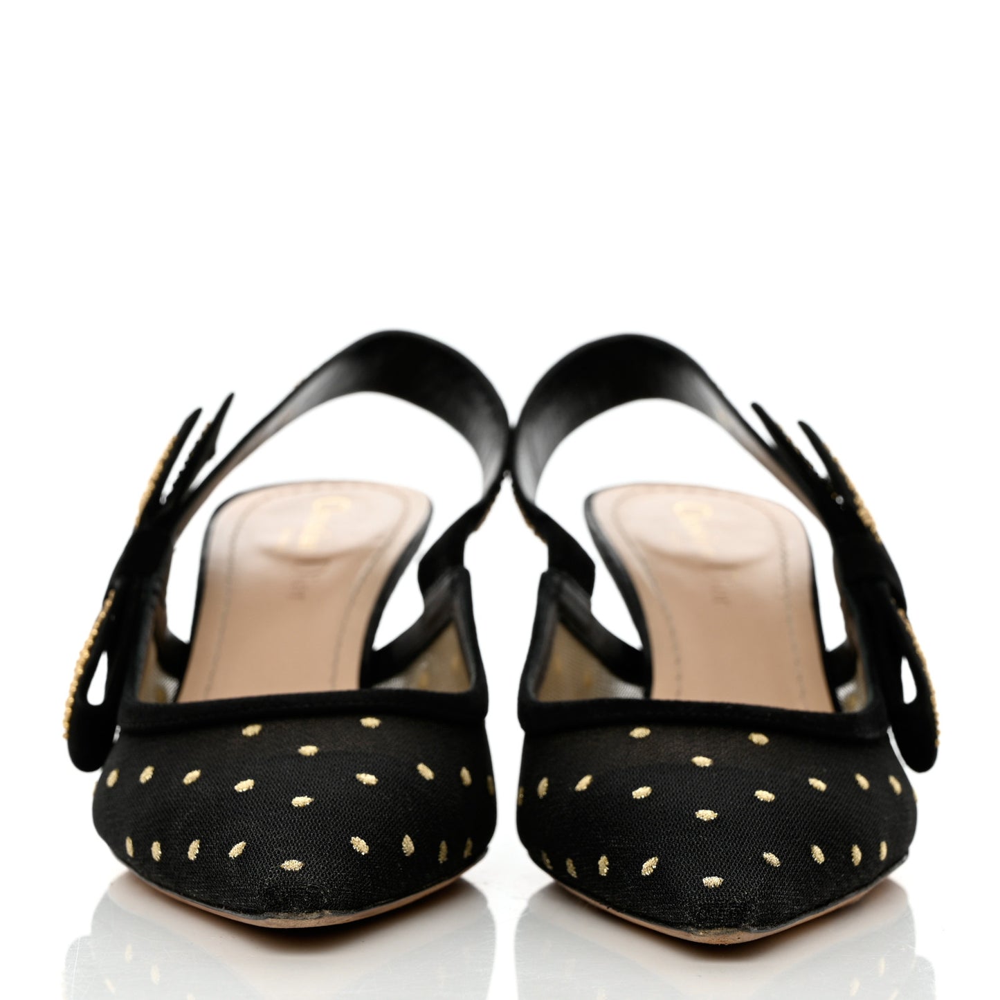 Mesh Plumetis Suede Dotted Studded J'Adoir Slingback 65mm Pumps 39 Black Gold