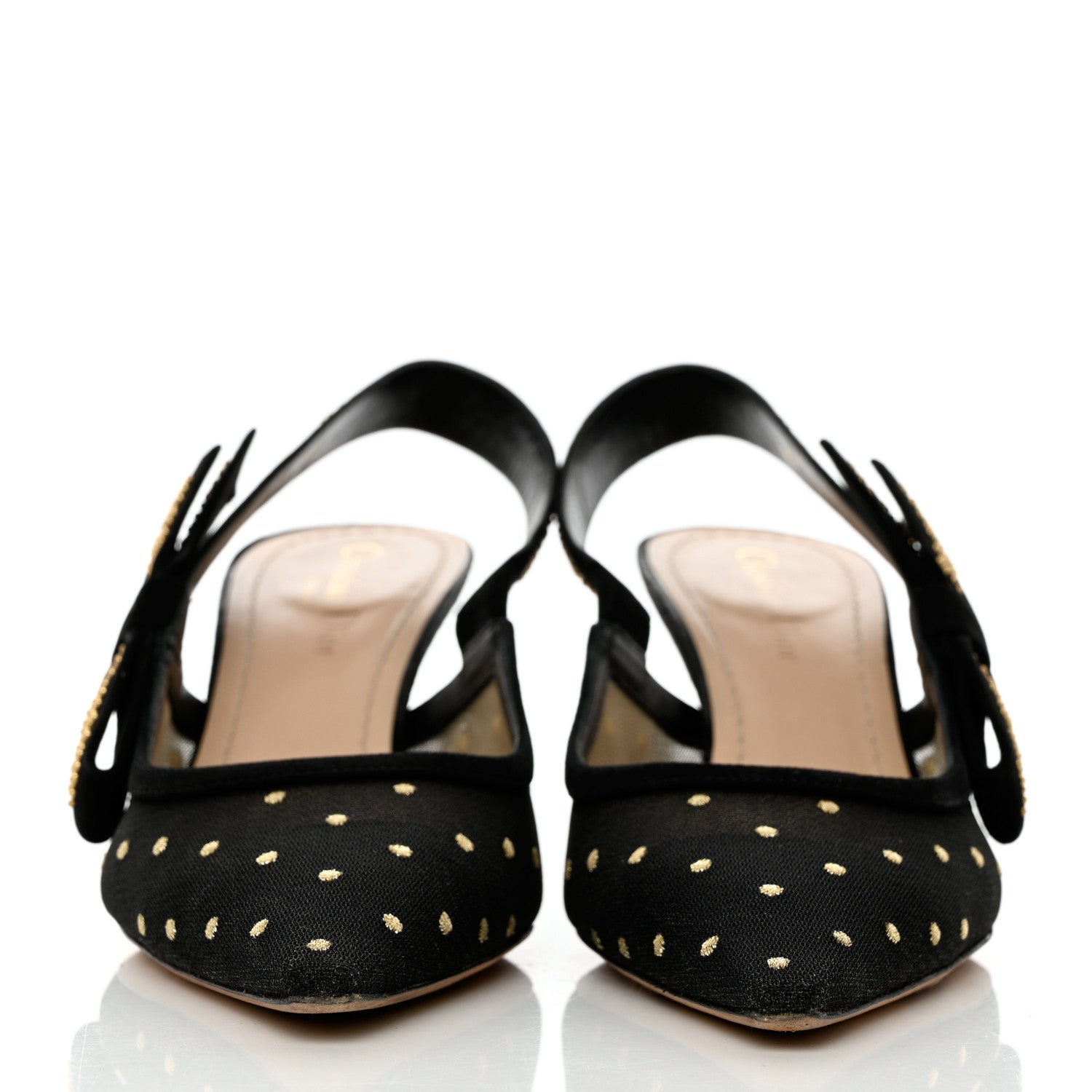 Christian Dior Mesh Plumetis Suede Dotted Studded J'Adoir Slingback 65mm Pumps 39 Black Gold 2 of 10