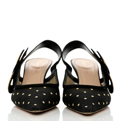 Christian Dior Mesh Plumetis Suede Dotted Studded J'Adoir Slingback 65mm Pumps 39 Black Gold 2 of 10