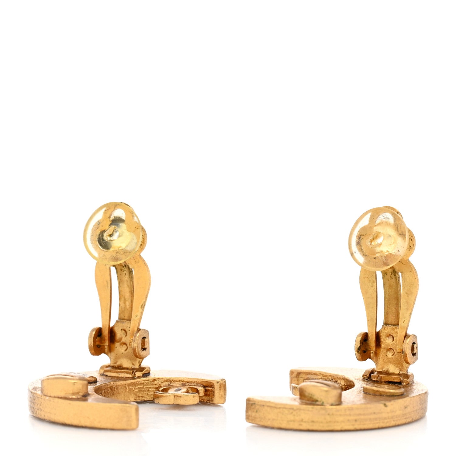 Chanel Crystal CC Crescent Moon Clip On Earrings Gold 4 of 5
