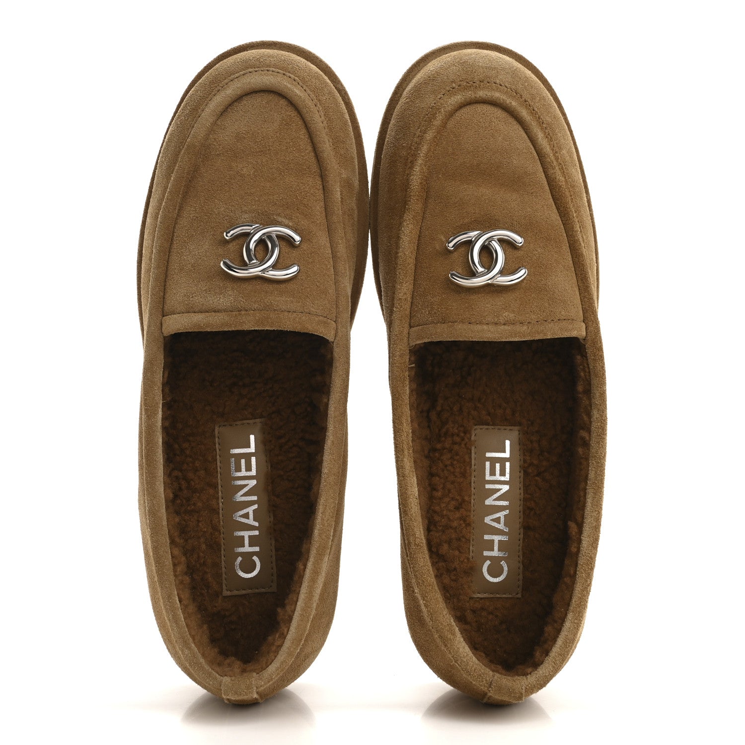 Chanel Suede Calfskin CC Loafers 38 Dark Beige 2 of 10